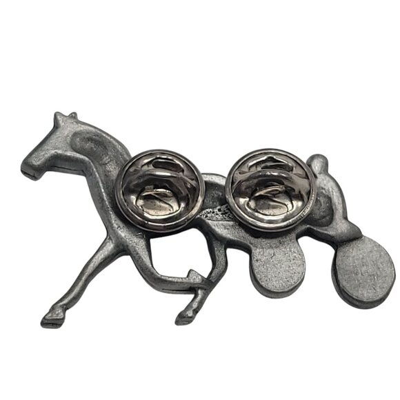 Vintage Pewter Horse Harness Racing Pin Brooch With Dual Clutch Back Fasteners - Picture 2 of 8
